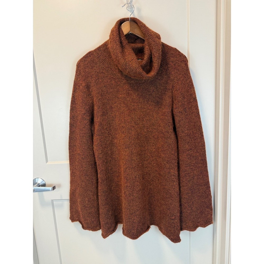 Alexandra‎ Bartlett Bohemian Scallop Hem Cowl Neck Sweater Brown Mohair Wool XL